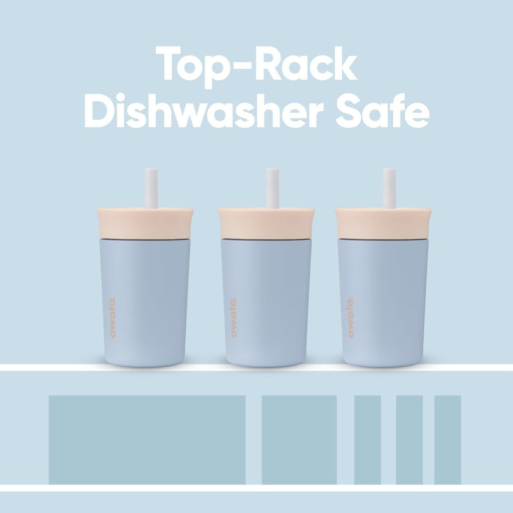 12 Oz Owala Kids Water Bottle Insulated Tumbler Tan & Blue - Dishwasher Safe