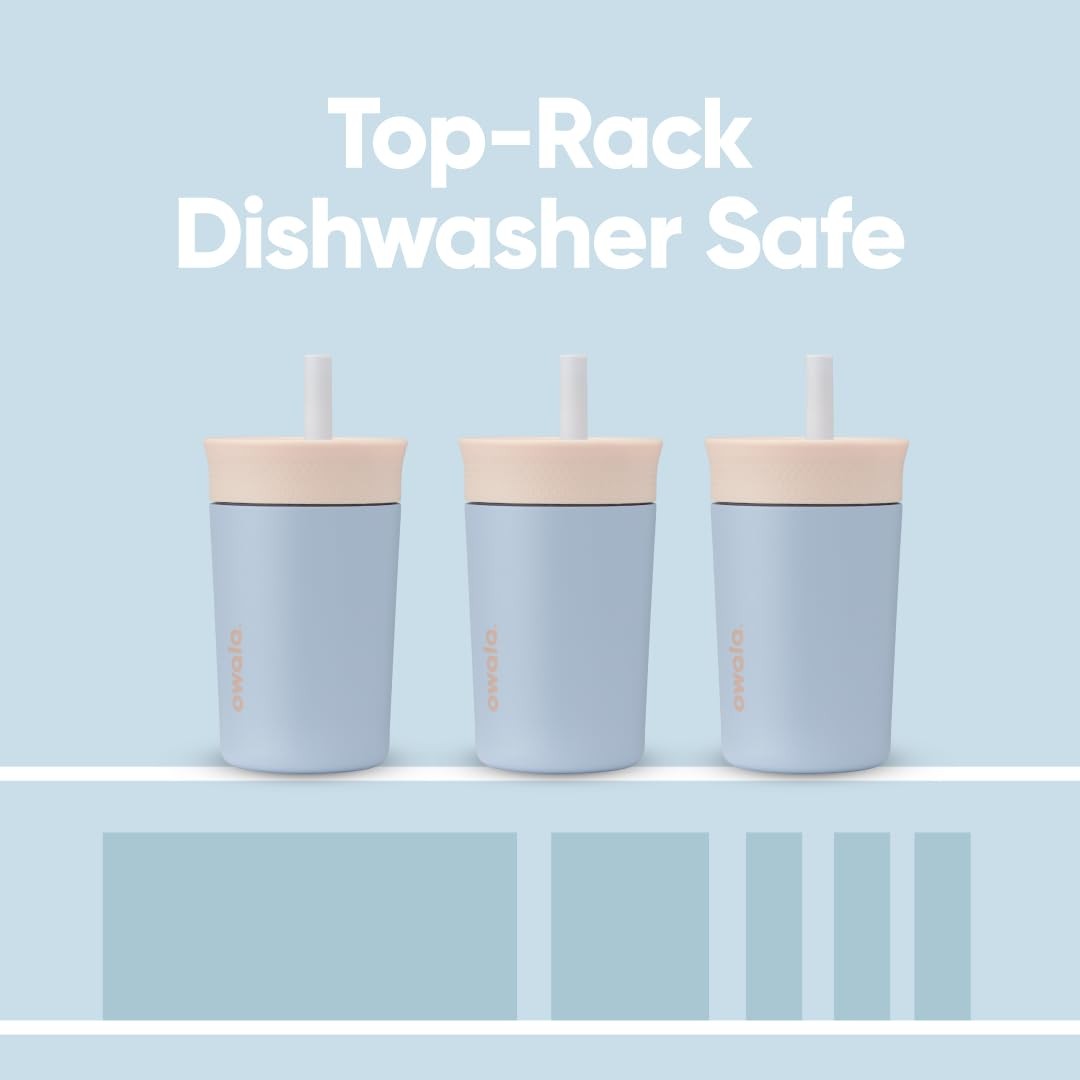 12 Oz Owala Kids Water Bottle Insulated Tumbler Tan & Blue - Dishwasher Safe