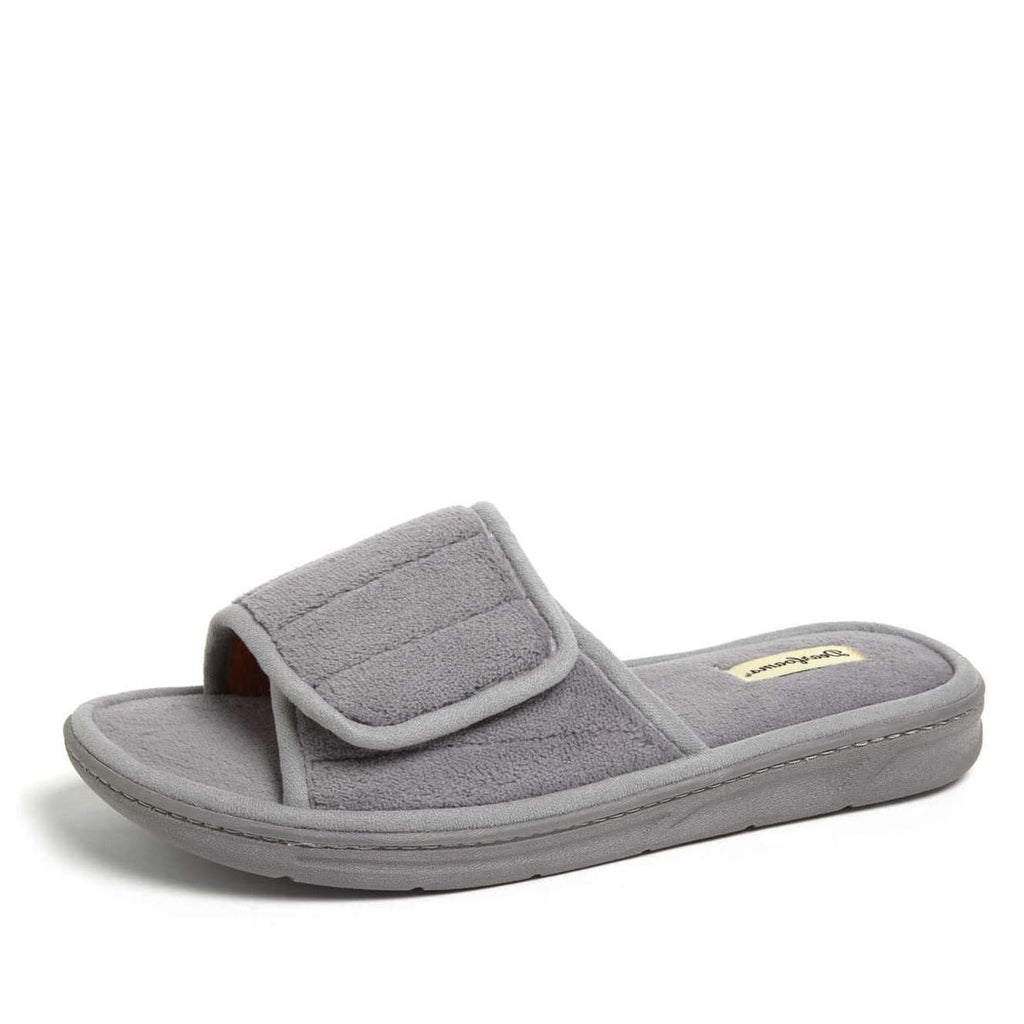 Dearfoams Men's Memory Foam Slide Slippers, Medium Grey, Size 11-12