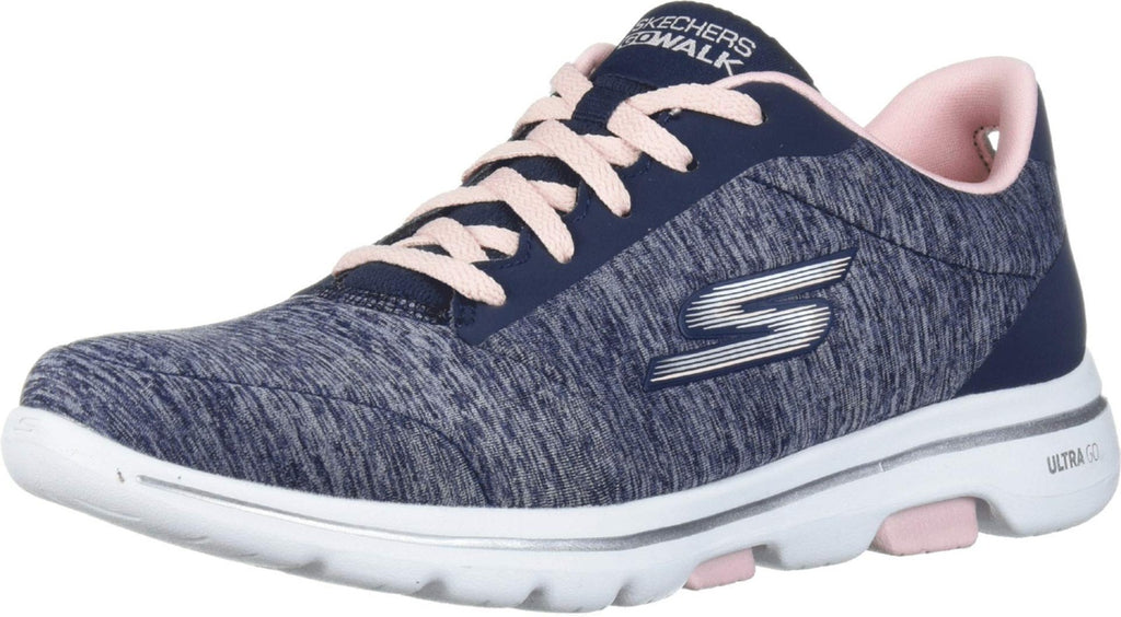 Skechers Women's Go Walk 5 True Sneaker, Navy/Pink, 6