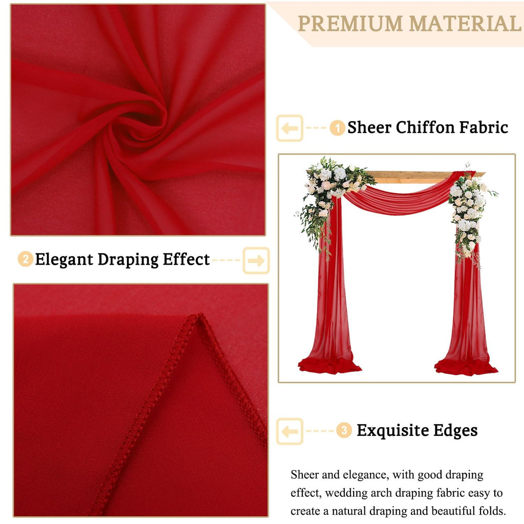 18ft Red Chiffon Draping Fabric for Wedding Arch & Party Decor