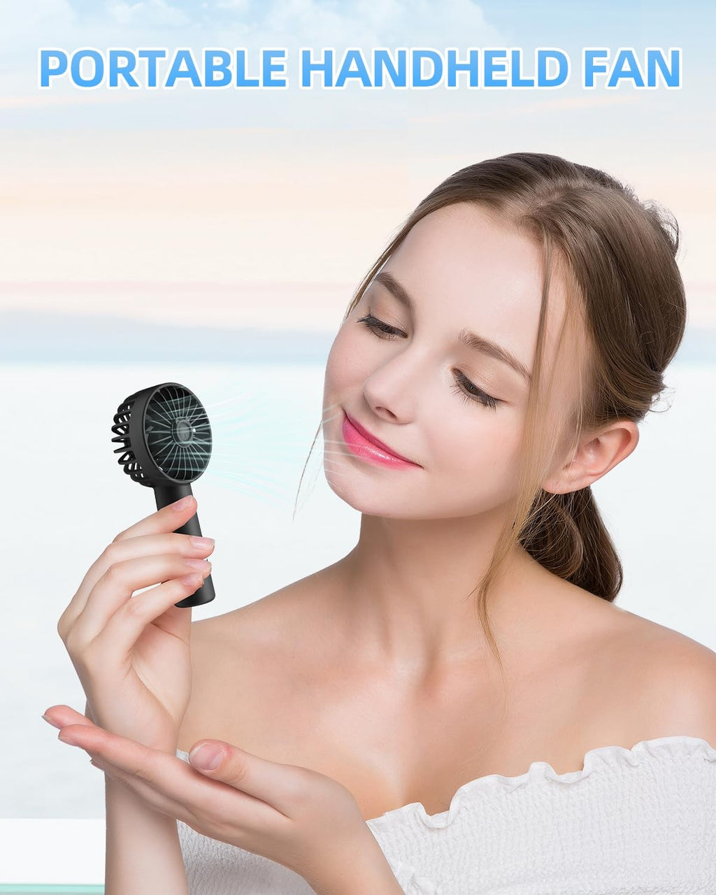 Mini Hand Fan, 1800mAh, USB Rechargeable, Personal Makeup Fan, Black