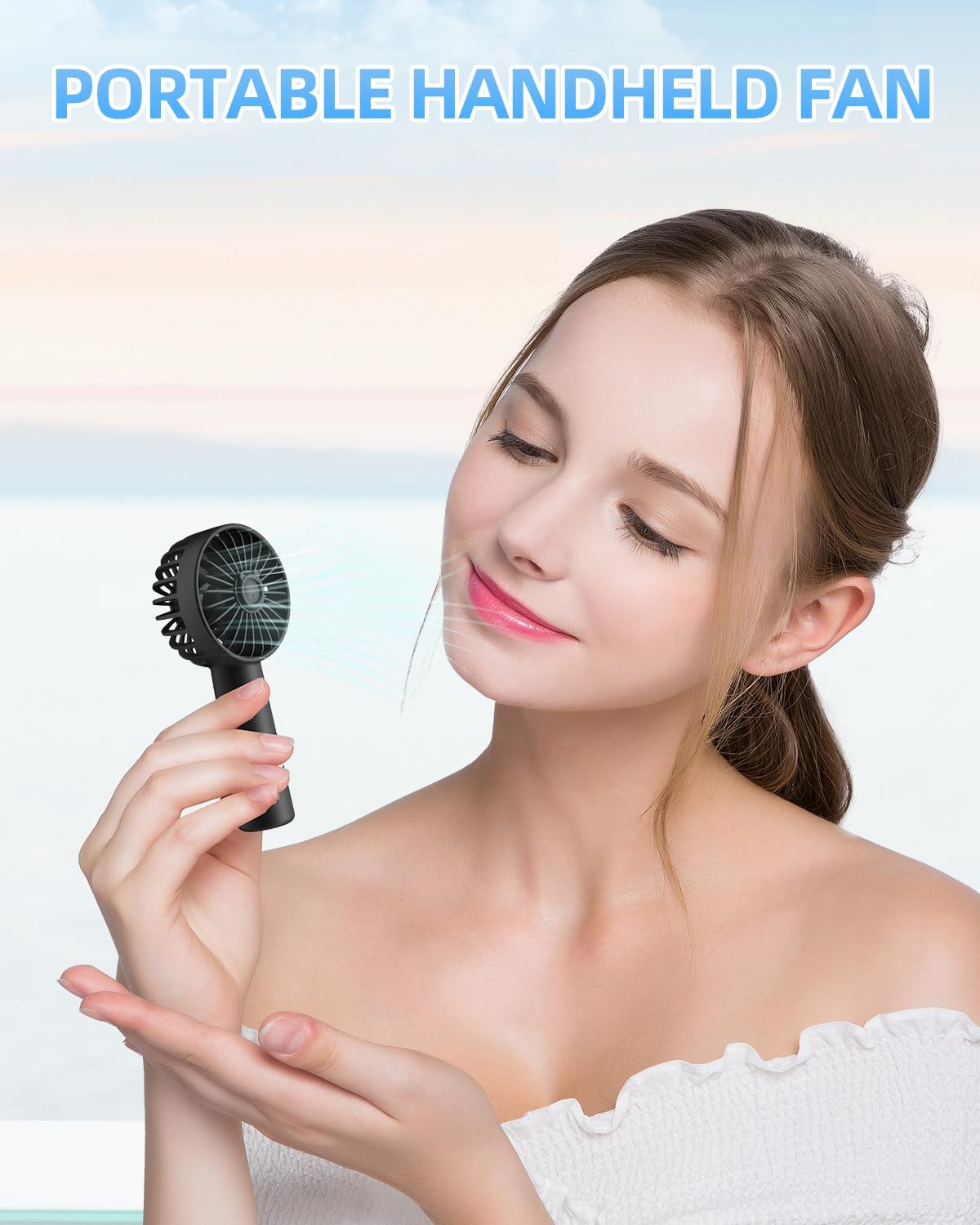 Mini Hand Fan, 1800mAh, USB Rechargeable, Personal Makeup Fan, Black
