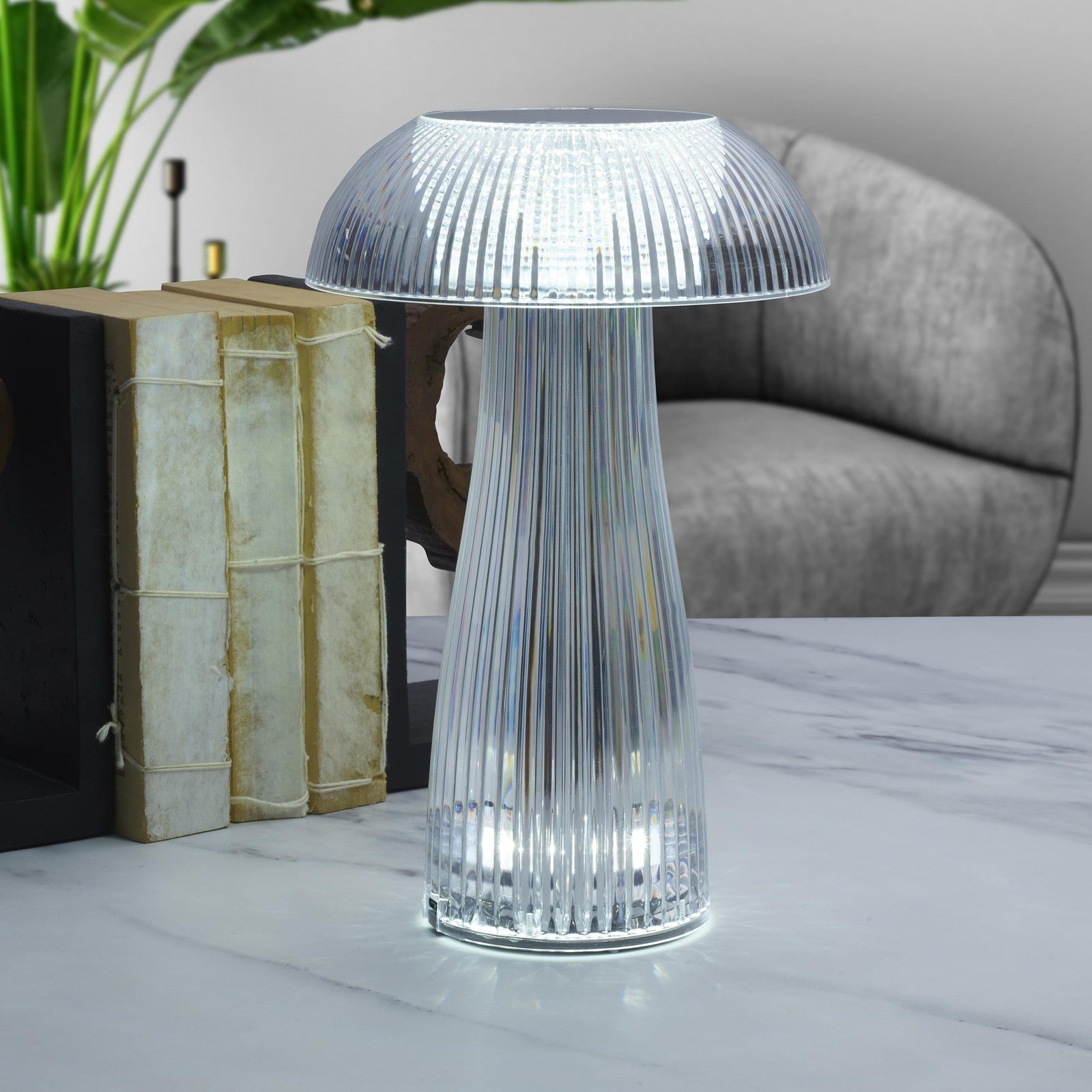 Mikasa Clear Acrylic Mushroom LED Rechargeable Cordless Lamp, 6.9x6.9x10.2 Inch