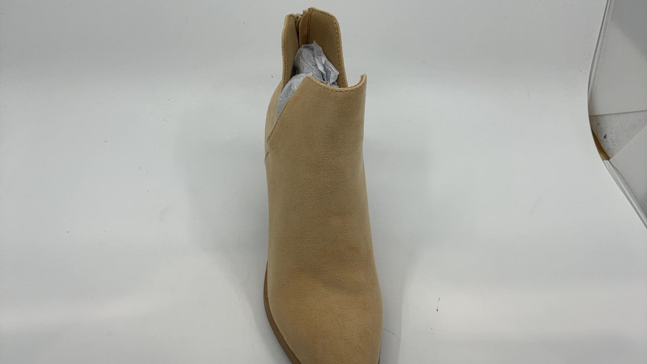 Women's Chunky Heel Ankle Boots 5.5 Nude Suede Pointed Toe