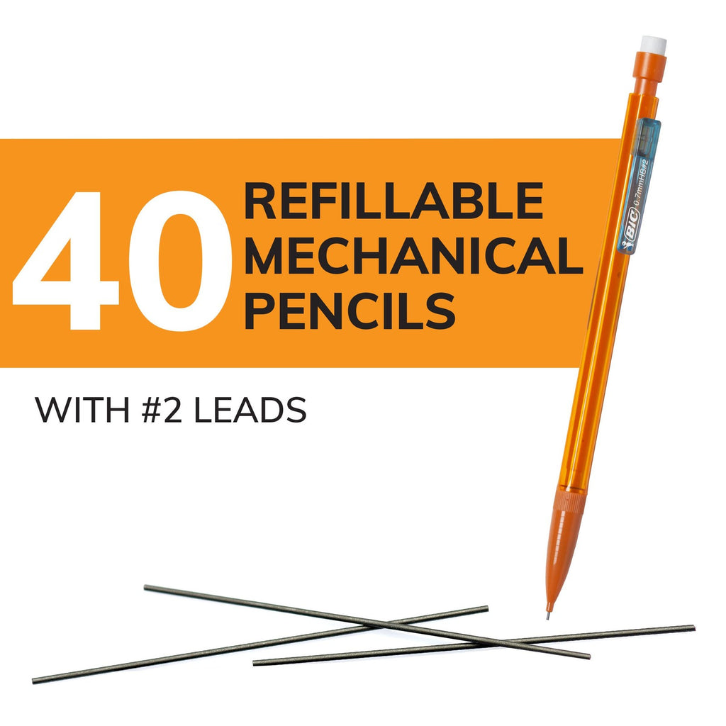 BIC Mechanical Pencils 0.7mm Medium Point, 40-Count Refillable Pack