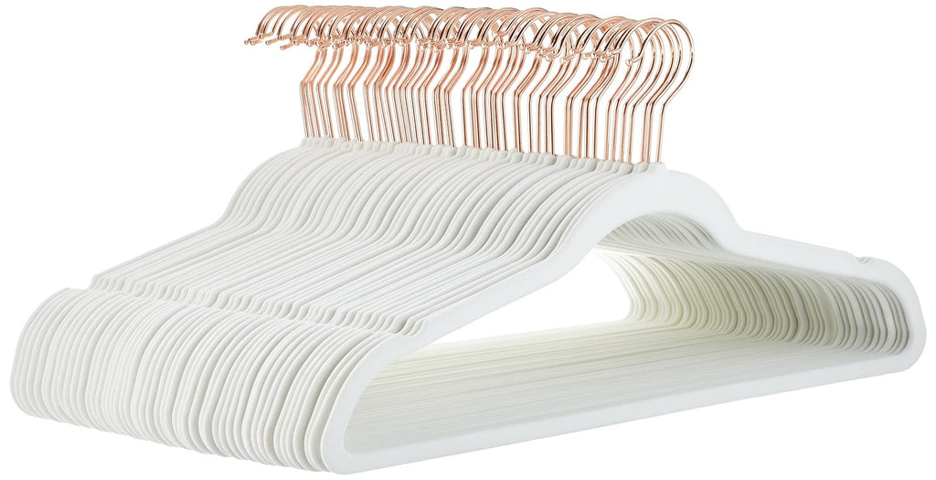 Sturdy Non-Slip Clothes Hangers, 50-Pack, Velvet, Ivory/Rose Gold