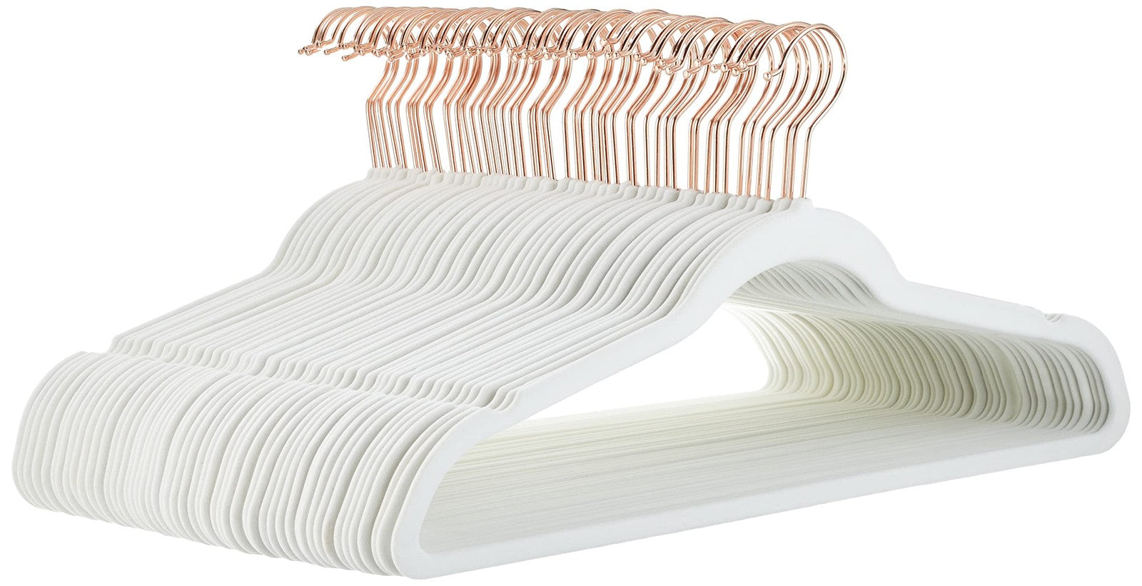 Sturdy Non-Slip Clothes Hangers, 50-Pack, Velvet, Ivory/Rose Gold