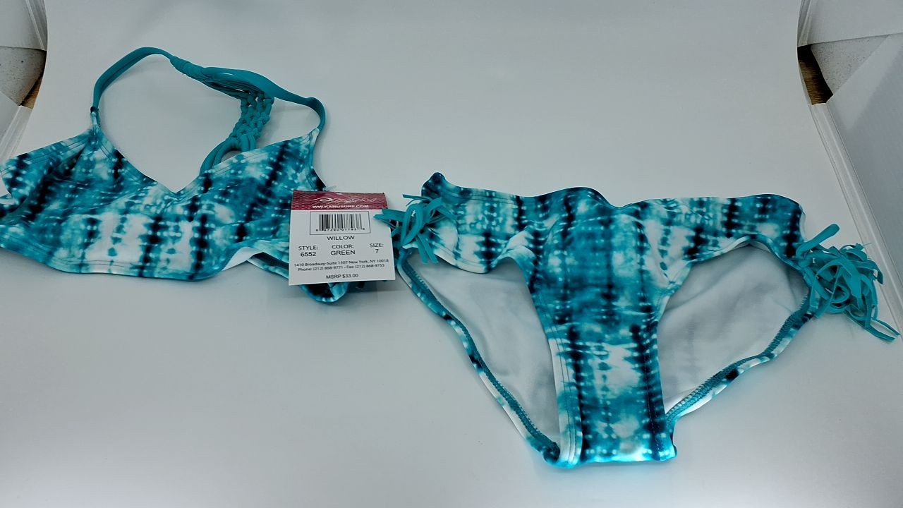 Kanu Surf Girls V-Neck Bikini Swimsuit Set, Willow Green Tie-Dye, Size 7