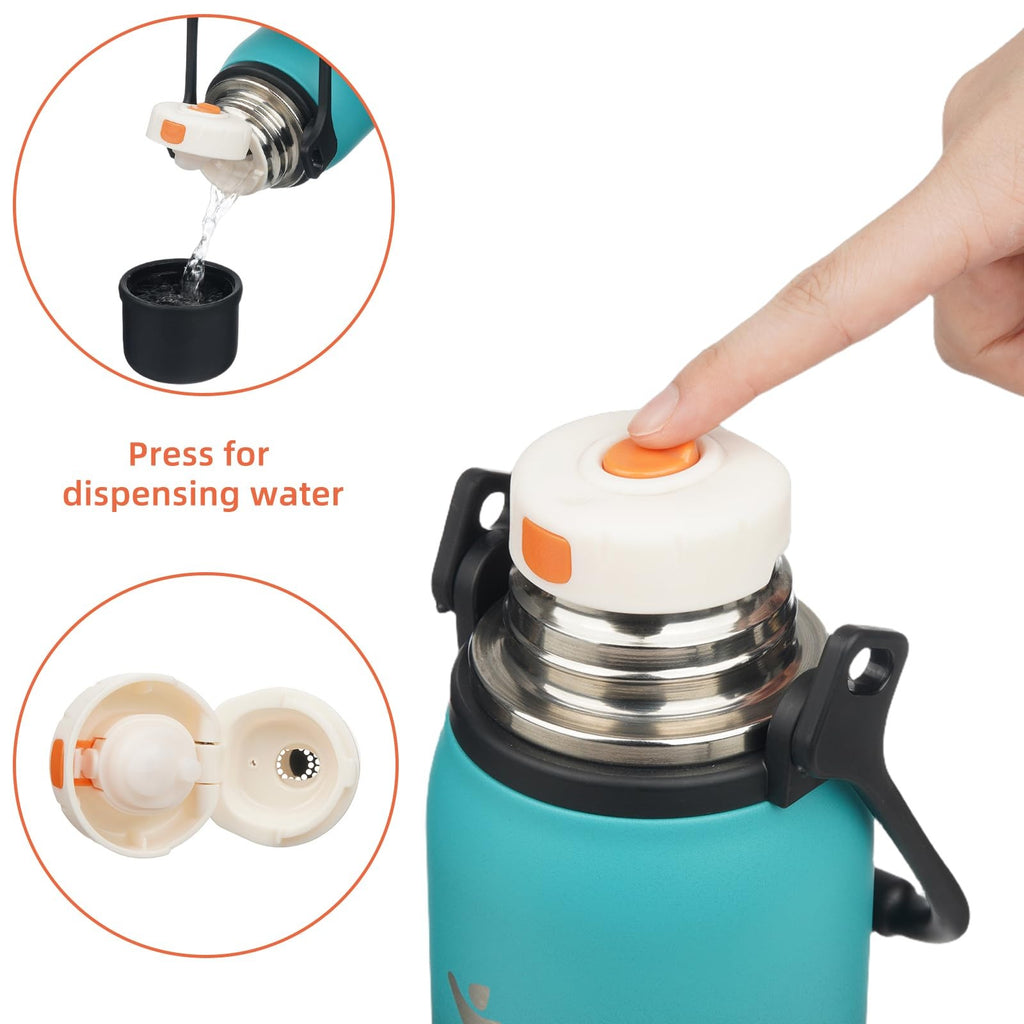 27 OZ Thermo Coffee Cup, Insulated Water Bottle w/ Lid, Teal/Black