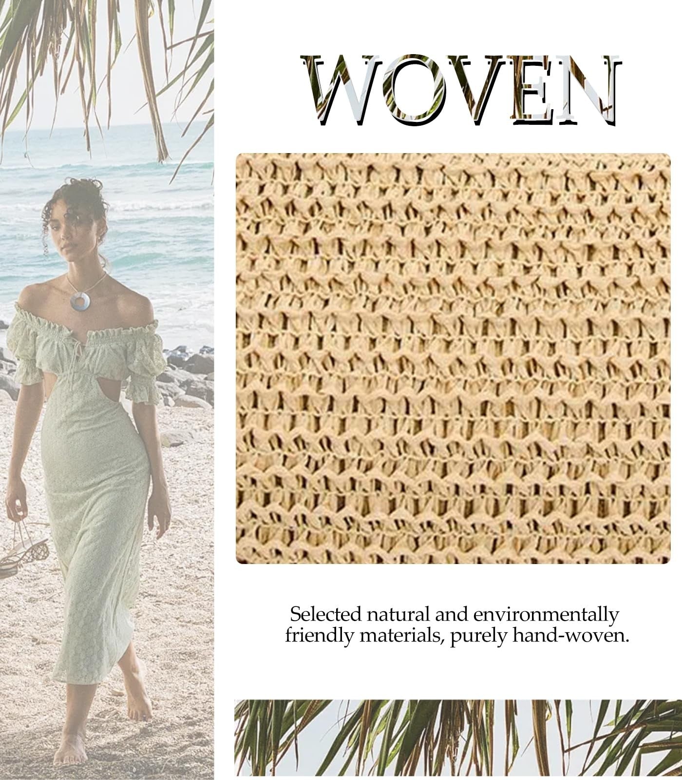 Khaki Straw Crossbody Bag for Women w/ Adjustable Strap - Summer Chic