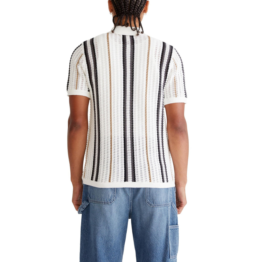 AEROPOSTALE Men's Striped Open-Knit Buttoned Sweater Polo, Blue