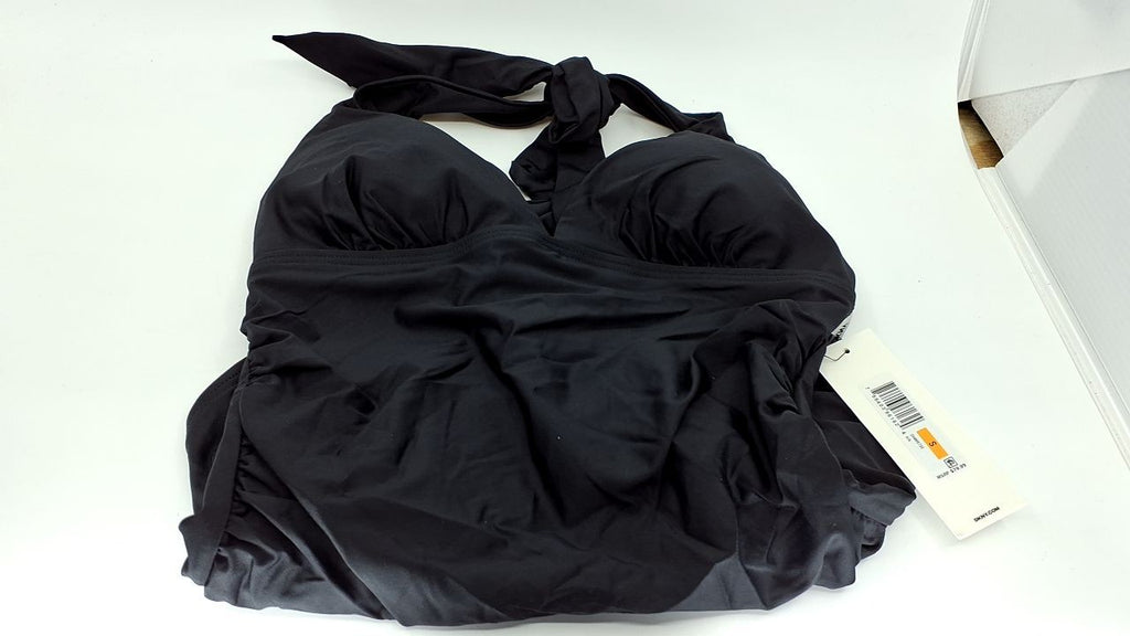 DKNY Women's Small Black Halter Neck One Piece Swimsuit, Tummy Control