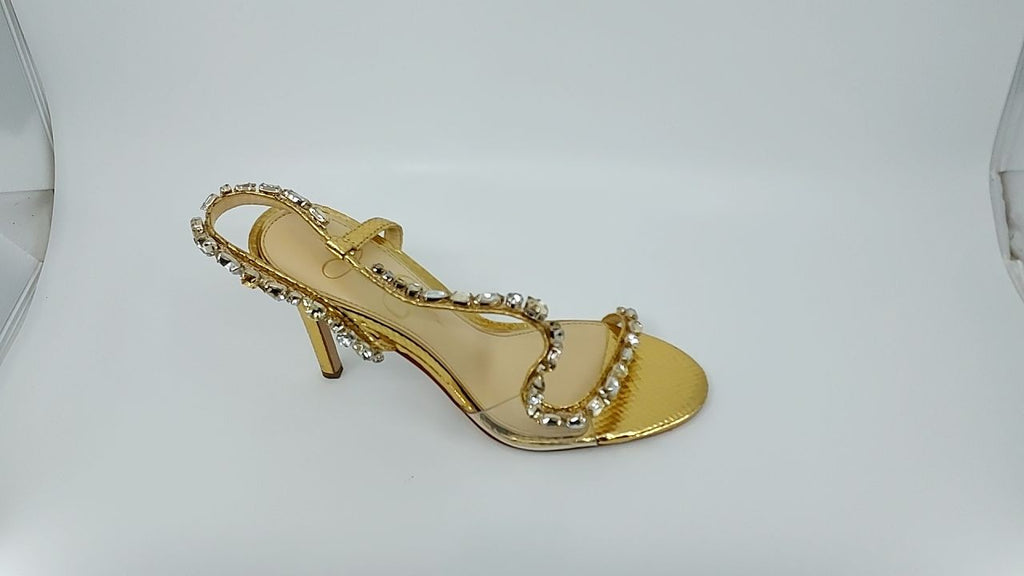 Jessica Simpson Women's Jaycin Embellished Heeled Sandal, Gold/Clear, 8.5