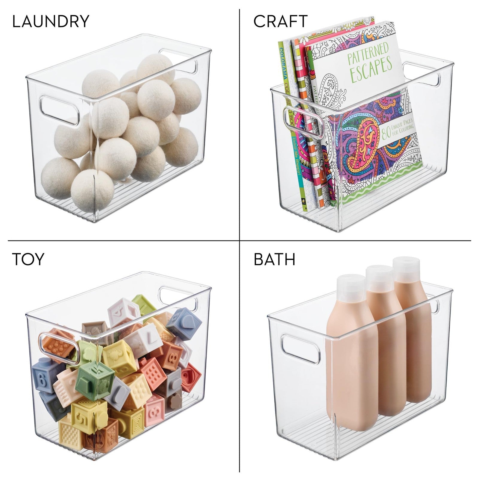 Set of 2 iDesign Pantry Bins, Clear, w/ Handles for Kitchen Organization
