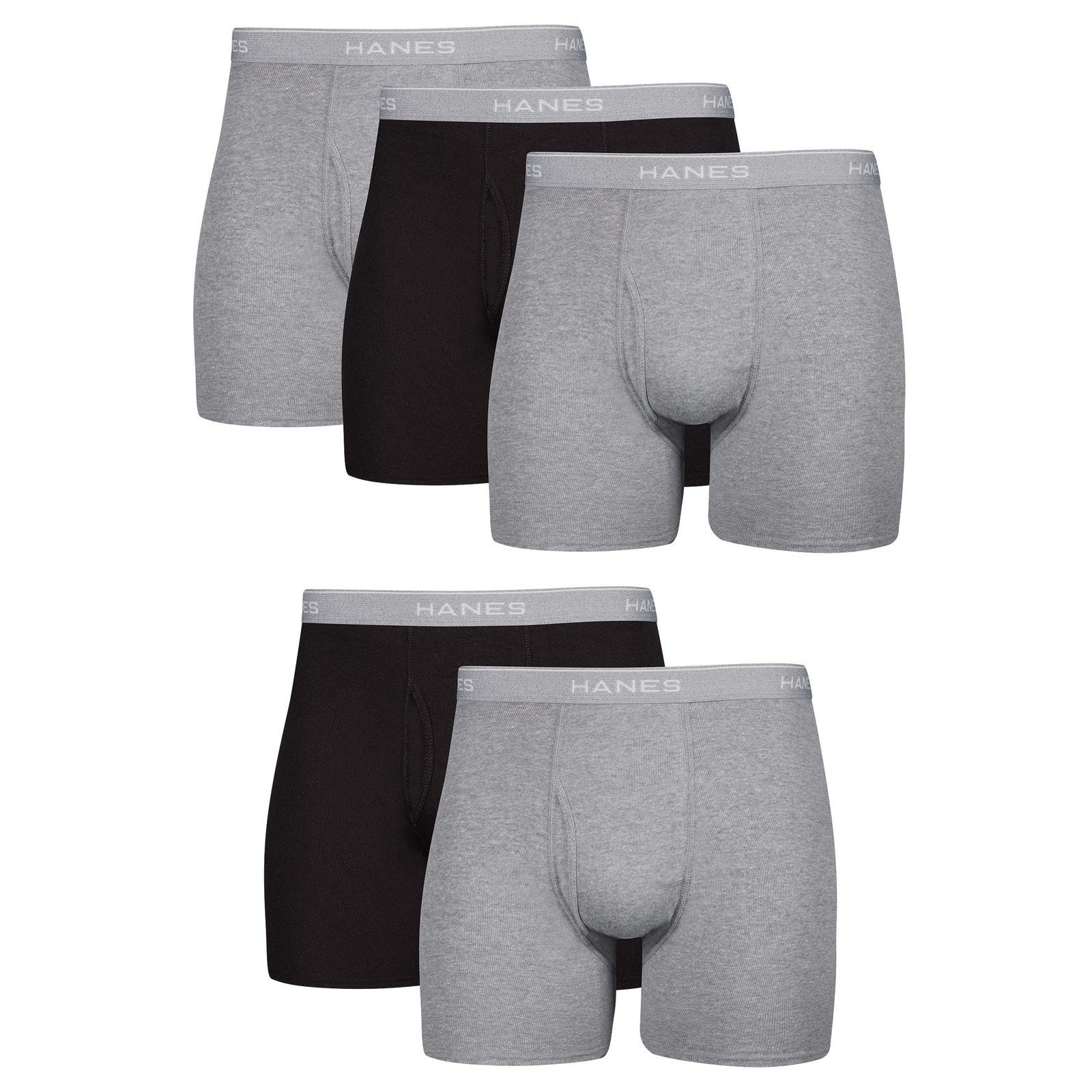 Hanes Men's Boxer Briefs 5 Pack, X-Large, Black/Gray, Cotton ComfortFlex