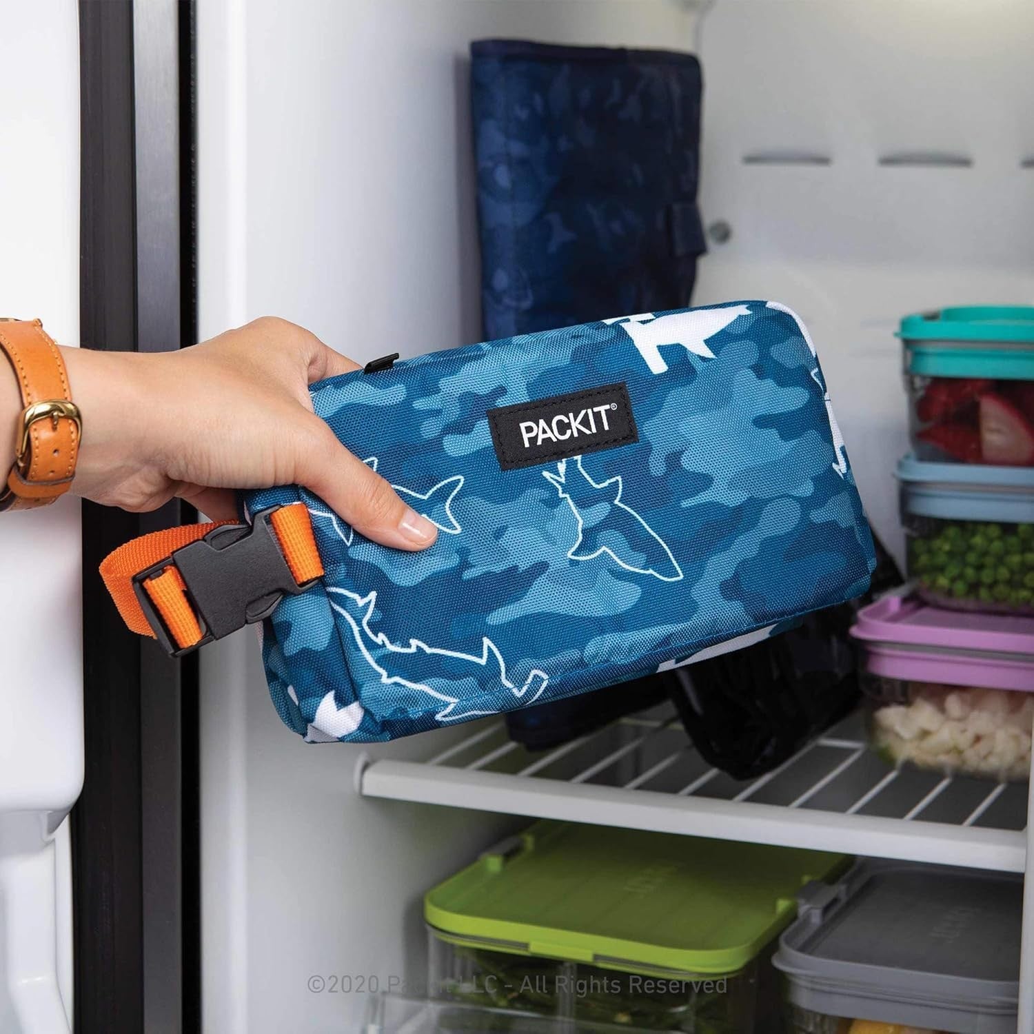 PackIt Camo Shark Snack Box, Built-in Ice Pack, Perfect for On-the-Go