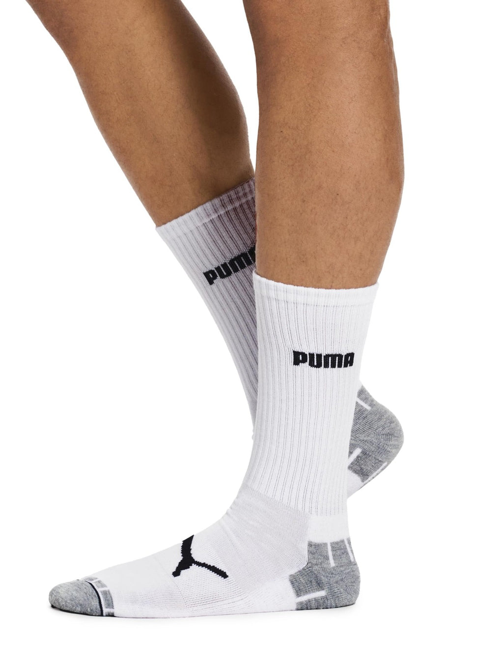 PUMA mens 6 Pack Crew running socks, White/Grey, 13-Oct US