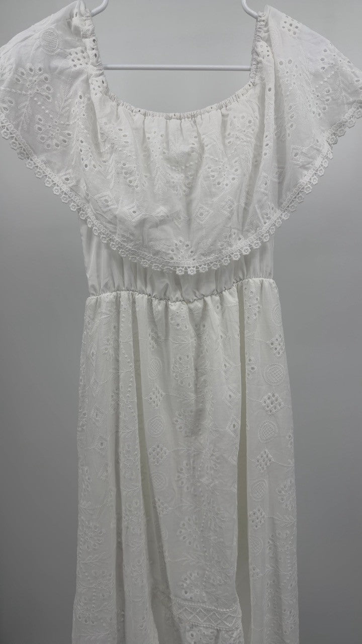 Eyelet Ruffled Hem Off-Shoulder Dress