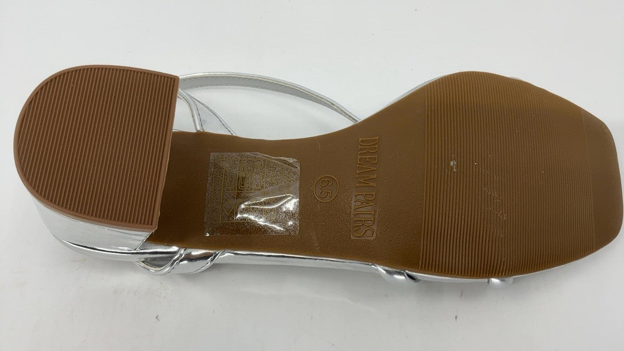 Women's Silver Chunky Heels, Size 6.5, Open Toe Strappy Sandals
