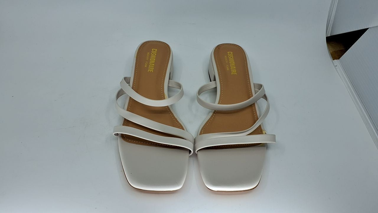 CUSHIONAIRE Newport Low Block Heel Sandals Ivory 8 w/ Memory Foam