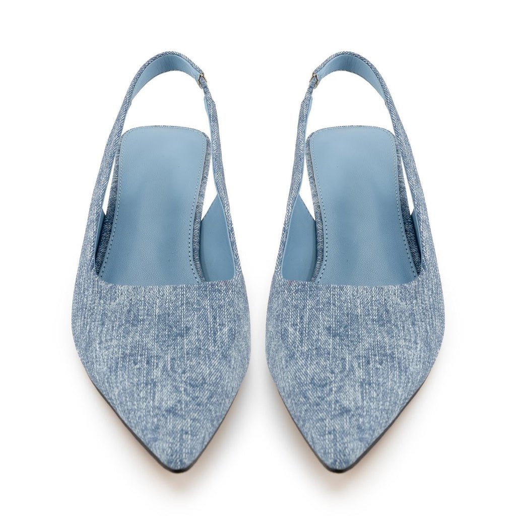Women’s Denim Blue Slingback Pumps Kitten Heels Size 8.5
