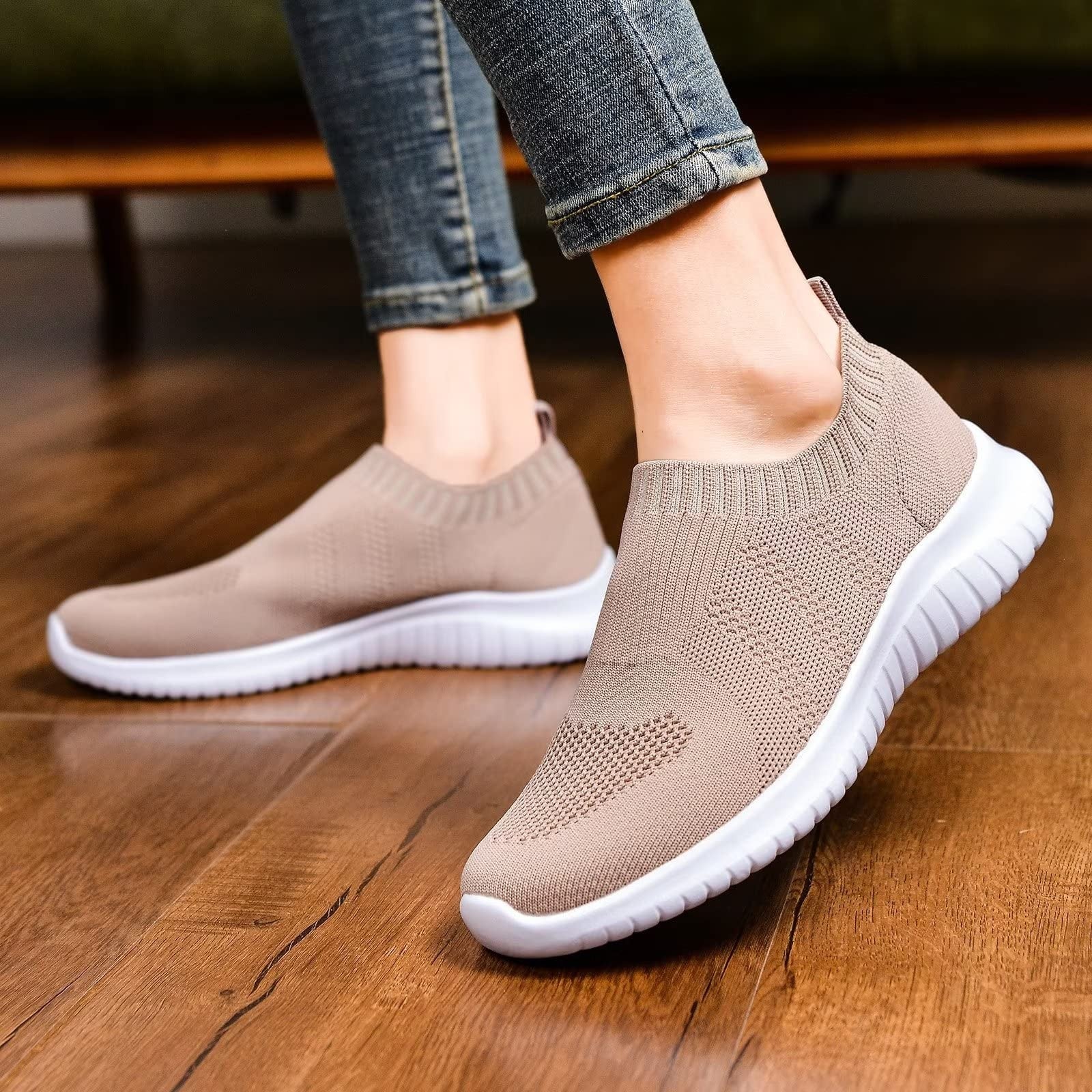 Slip On Athletic Walking Shoes for Women Apricot 39.5 - Comfortable Sneakers