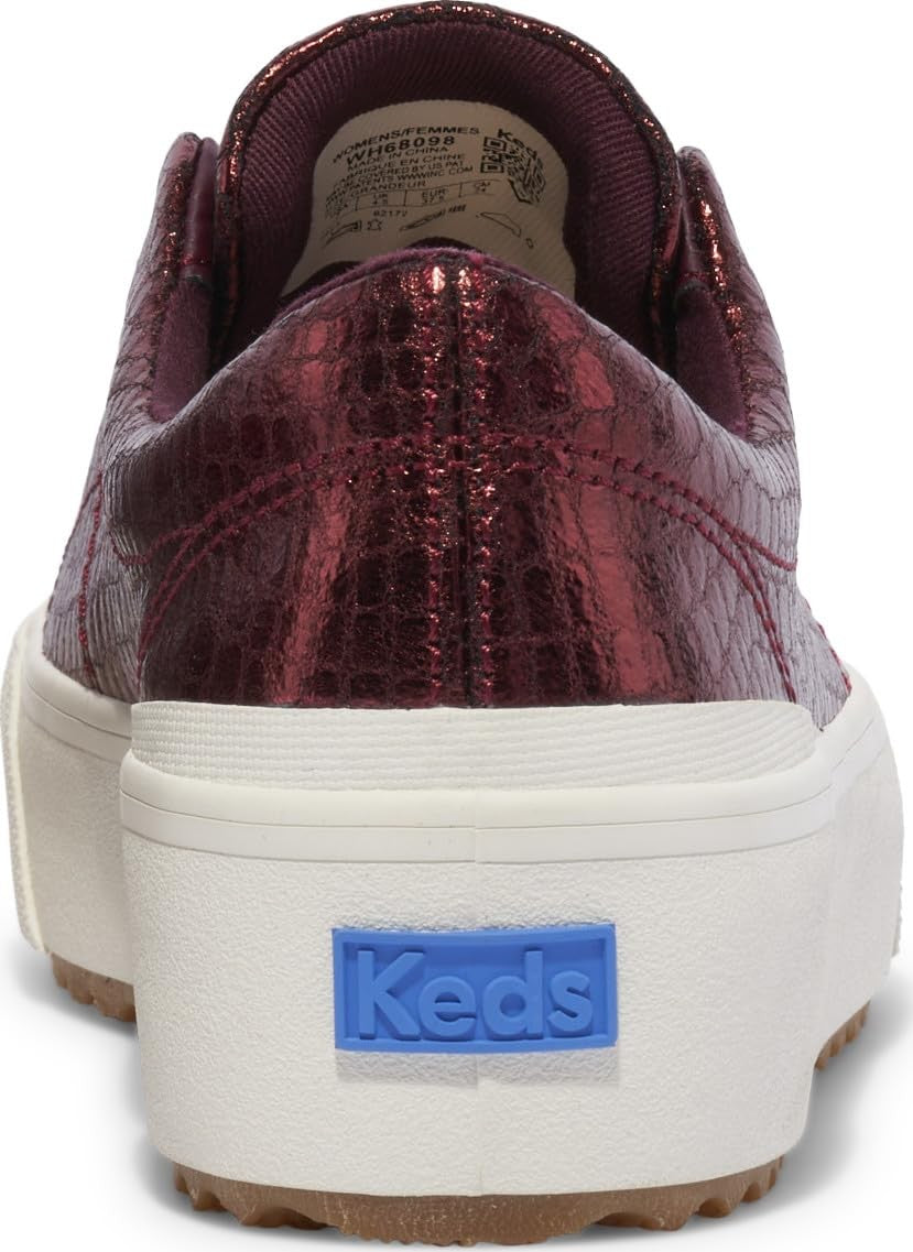 Keds Women's Remi Slip On Sneaker, Burgundy Embossed Leather, 11