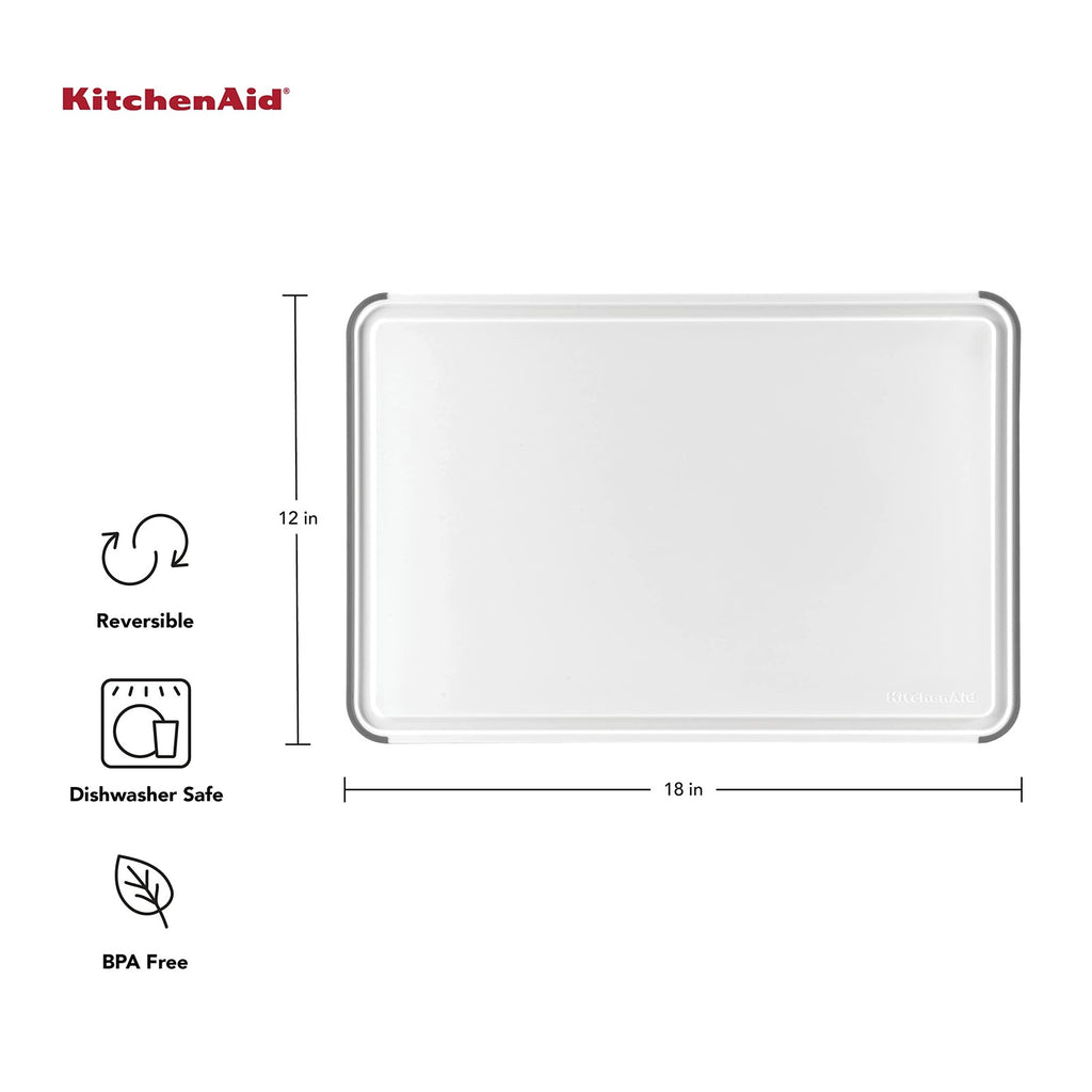 KitchenAid Classic 12x18 Plastic Cutting Board, White/Gray, Dishwasher Safe