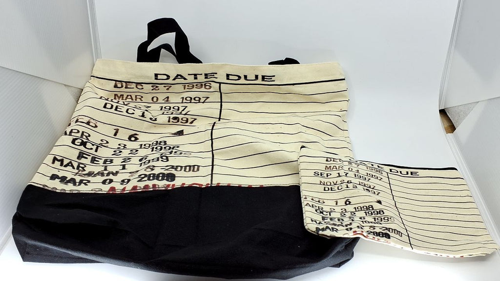 Vintage Library Bag & Cosmetic Pouch, Reusable Canvas, Black/White