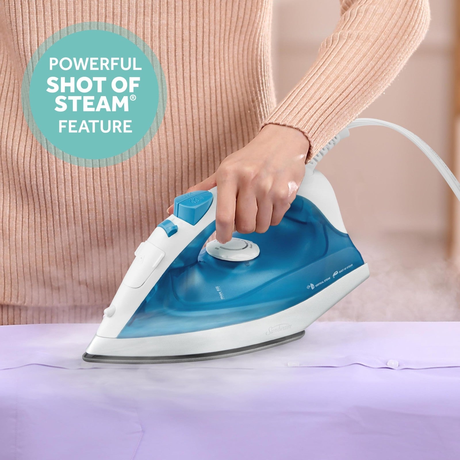 1200W Sunbeam Steam Iron w/ Non-Stick Soleplate & Precision Tip