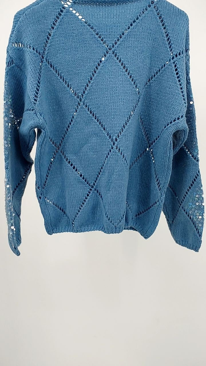 Openwork Round Neck Long Sleeve Knit Top