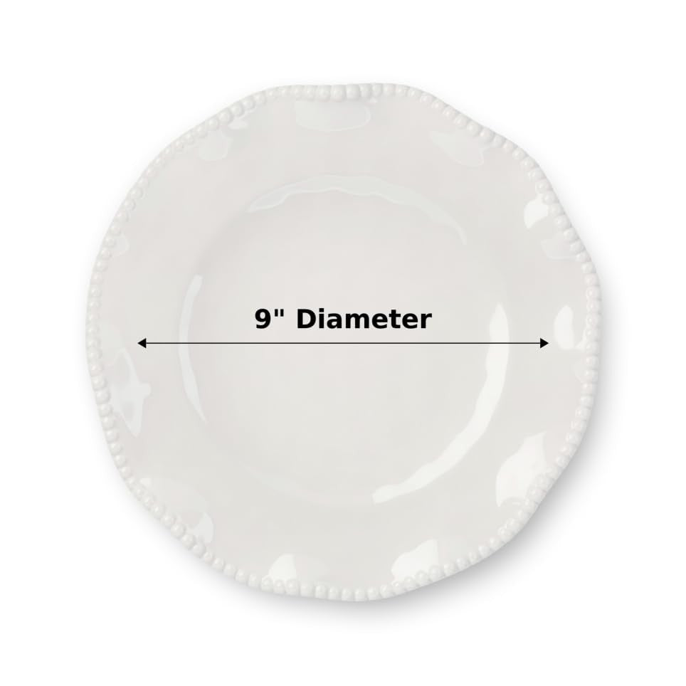 Set of 4 Perlette Cream Melamine Salad Plates, 9in Unbreakable Design