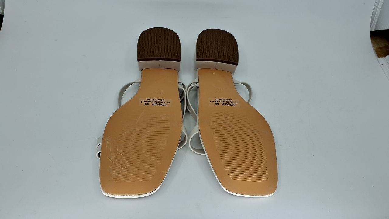 CUSHIONAIRE Newport Low Block Heel Sandals Ivory 8 w/ Memory Foam