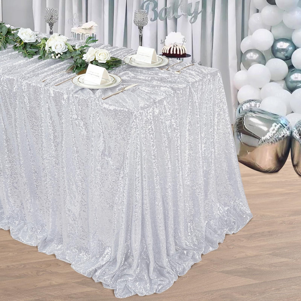Silver Glitter Tablecloth 60x102 Inch for Baby Shower & Parties