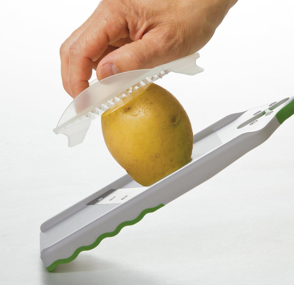 Compact Green Mandoline Slicer - Adjustable Thickness for Fruits & Veggies