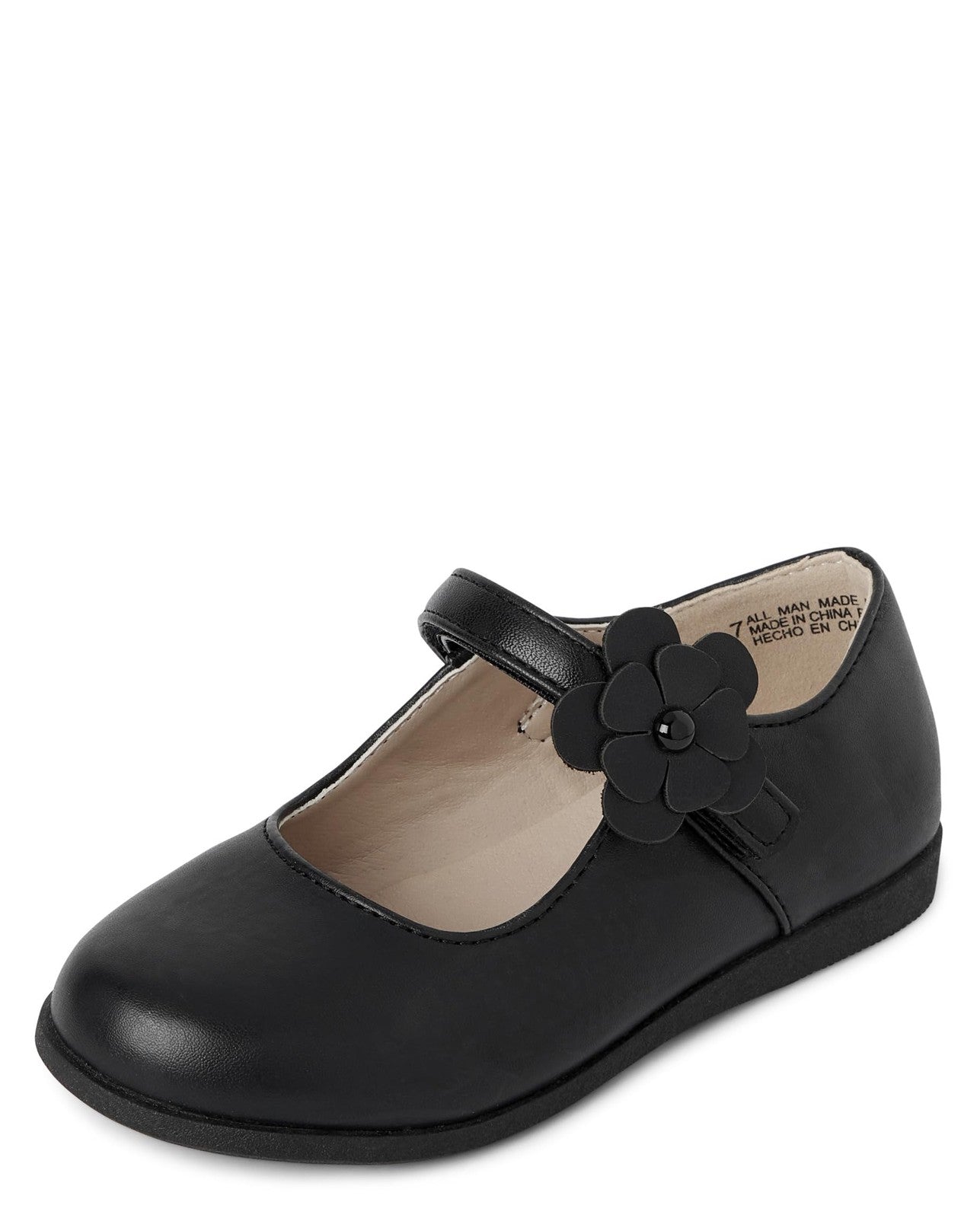 Closed Toe Maryjane Flats for Girls, Black Flower, Toddler Size 10
