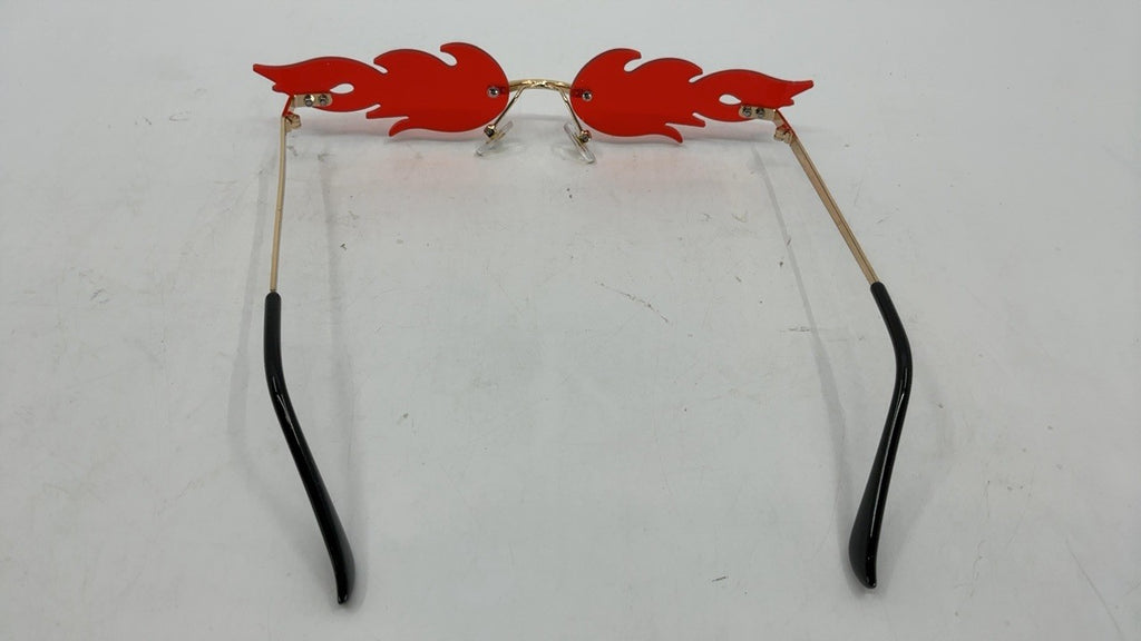 Fire Flame Rimless Sunglasses Gold/Red Retro Style for Halloween Party