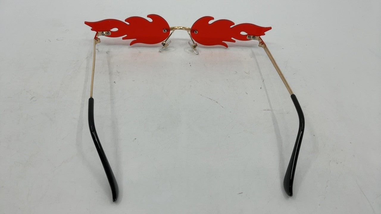 Fire Flame Rimless Sunglasses Gold/Red Retro Style for Halloween Party