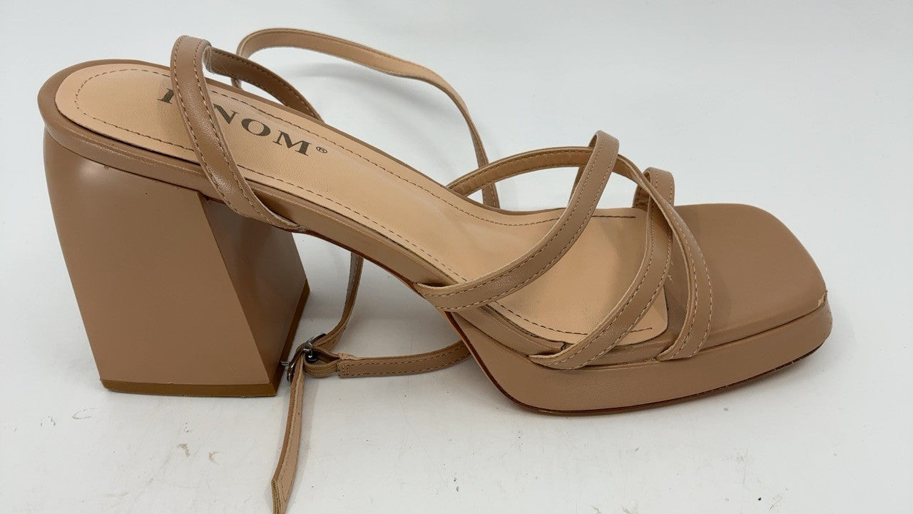 Women’s Nude Chunky Heels Size 8 Ankle Strap Platform Sandals