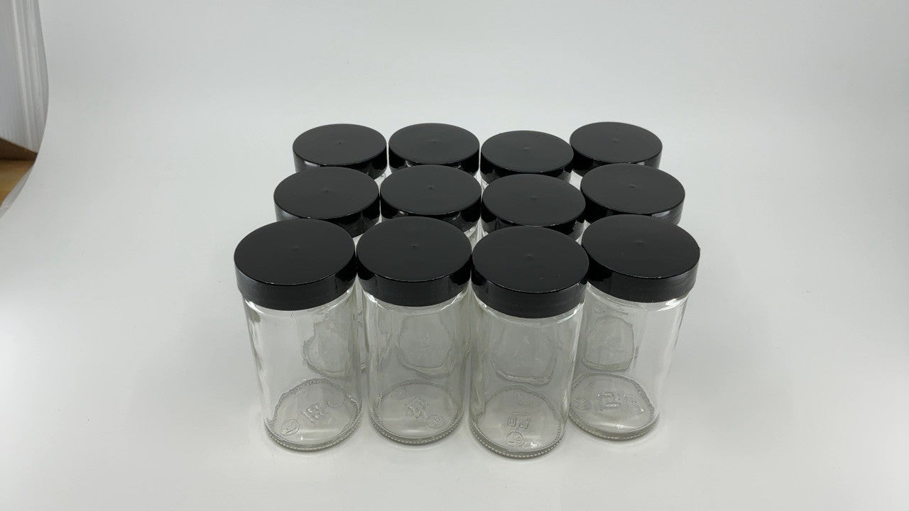 Kamenstein 5244227 Empty Jars With Black Cap, Set Of 12, 3-Ounce