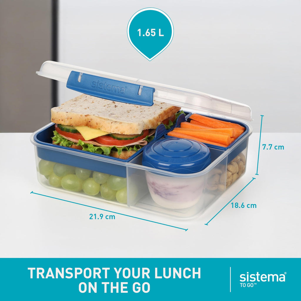 Sistema 1.65L Bento Box w/ Compartments 2 Count Minty Teal & Blue