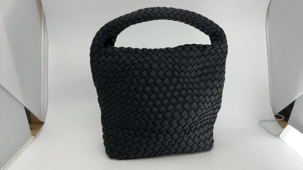 Ladies Black Neoprene Woven Tote Bag & Wallet - Adjustable Shoulder Bag