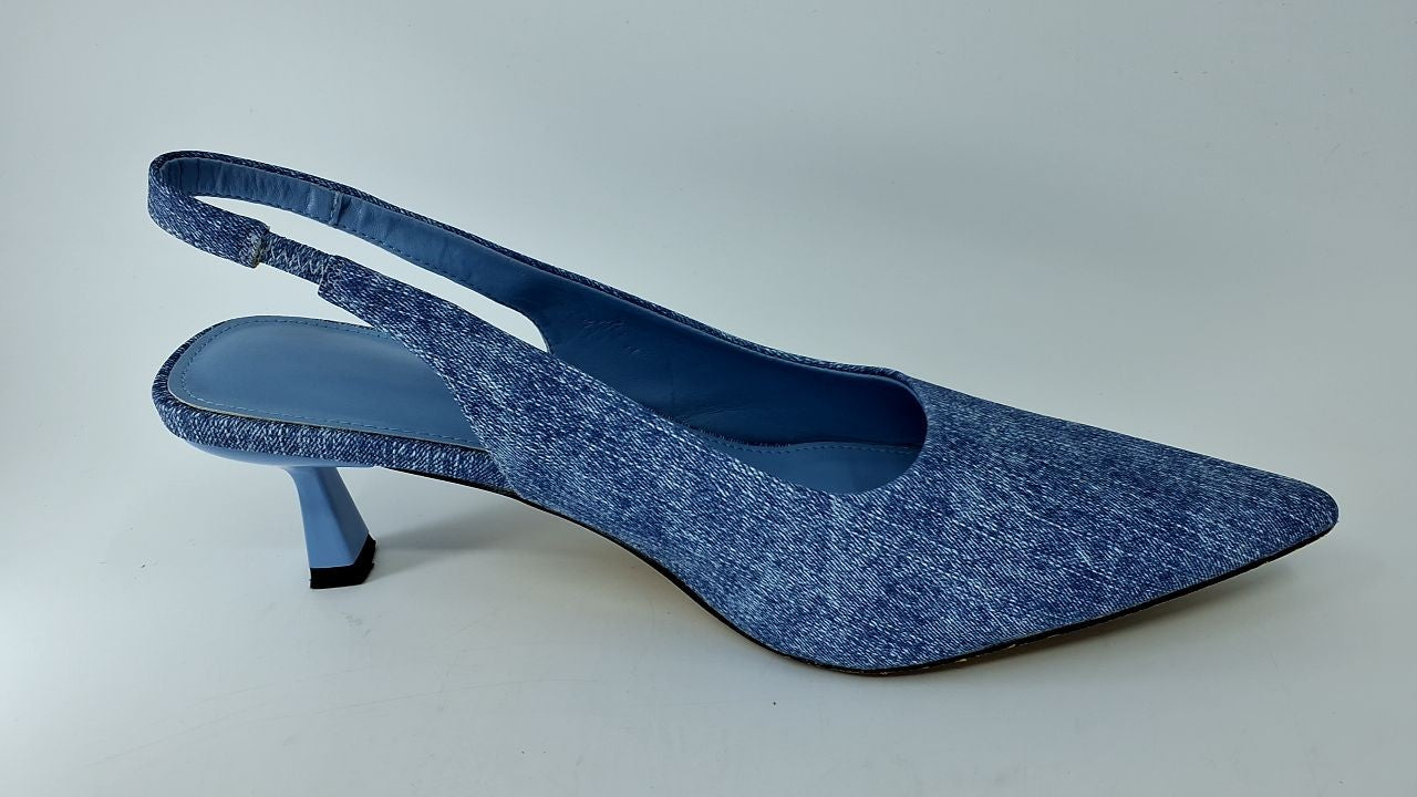Women’s Denim Blue Slingback Pumps Kitten Heels Size 8.5