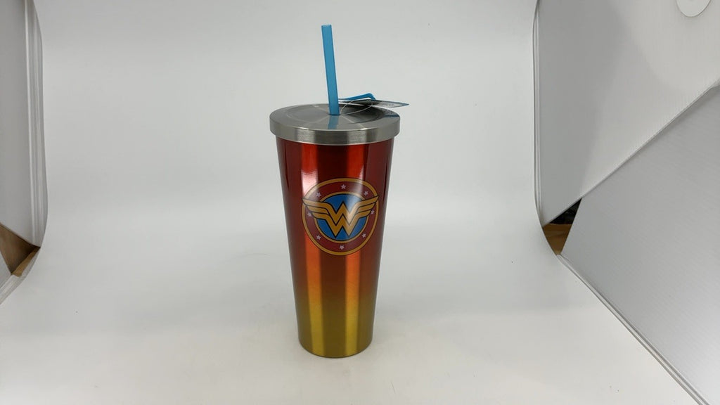 DC Comics Wonder Woman Tumbler 24oz - Stainless Steel Travel Cup w/ Straw