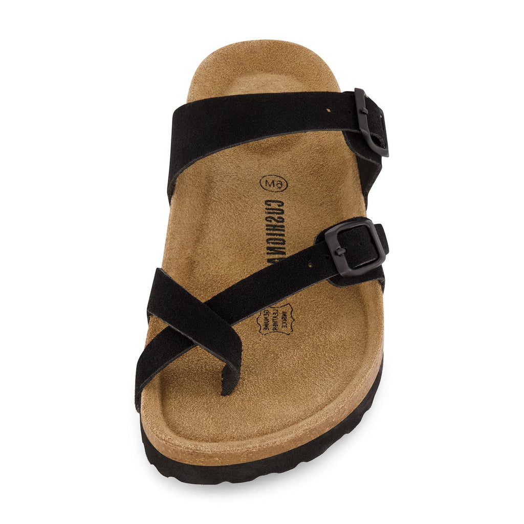 Cushionaire Luna Cork Footbed Slides 10W - Black Adjustable Sandals