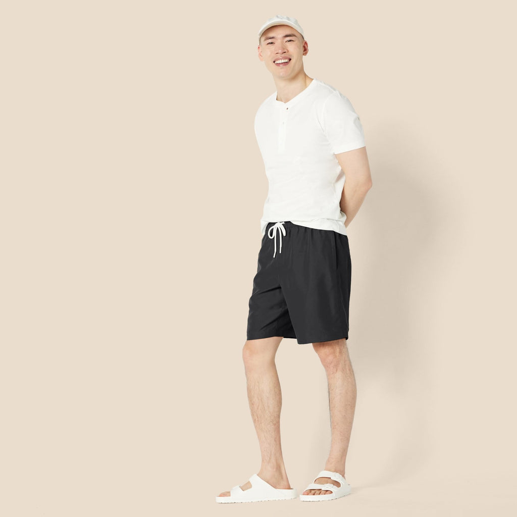 Men's 9" Black Swim Trunks w/ Mesh Lining & Drawstring, Large