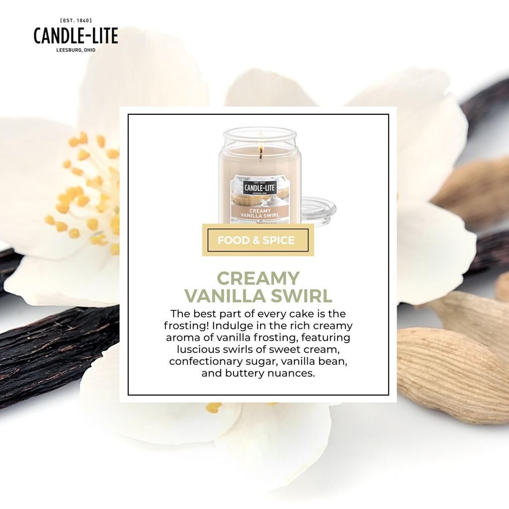 Candle-lite 18 oz Creamy Vanilla Swirl Candle, Single-Wick, Long Lasting