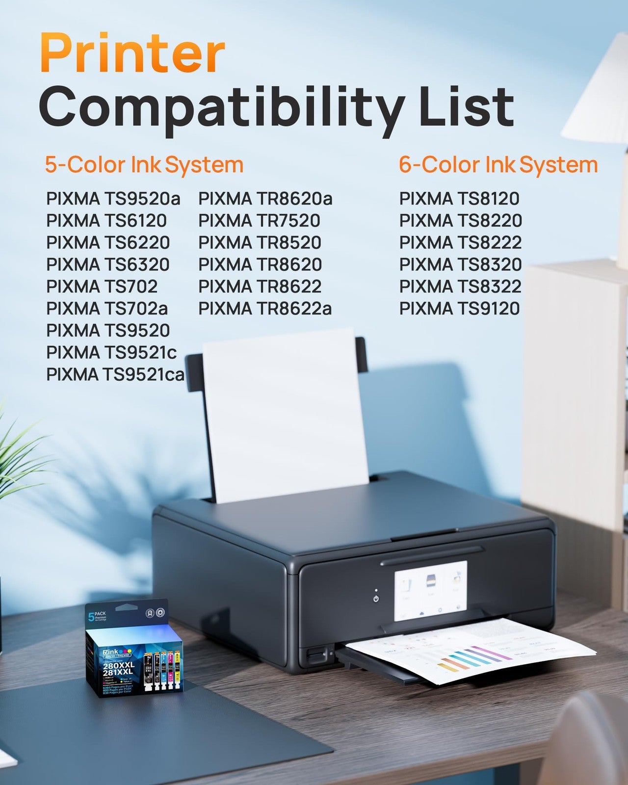 E-Z Ink 5 Pack Compatible Ink Cartridges for Canon PGI-280XXL CLI-281XXL