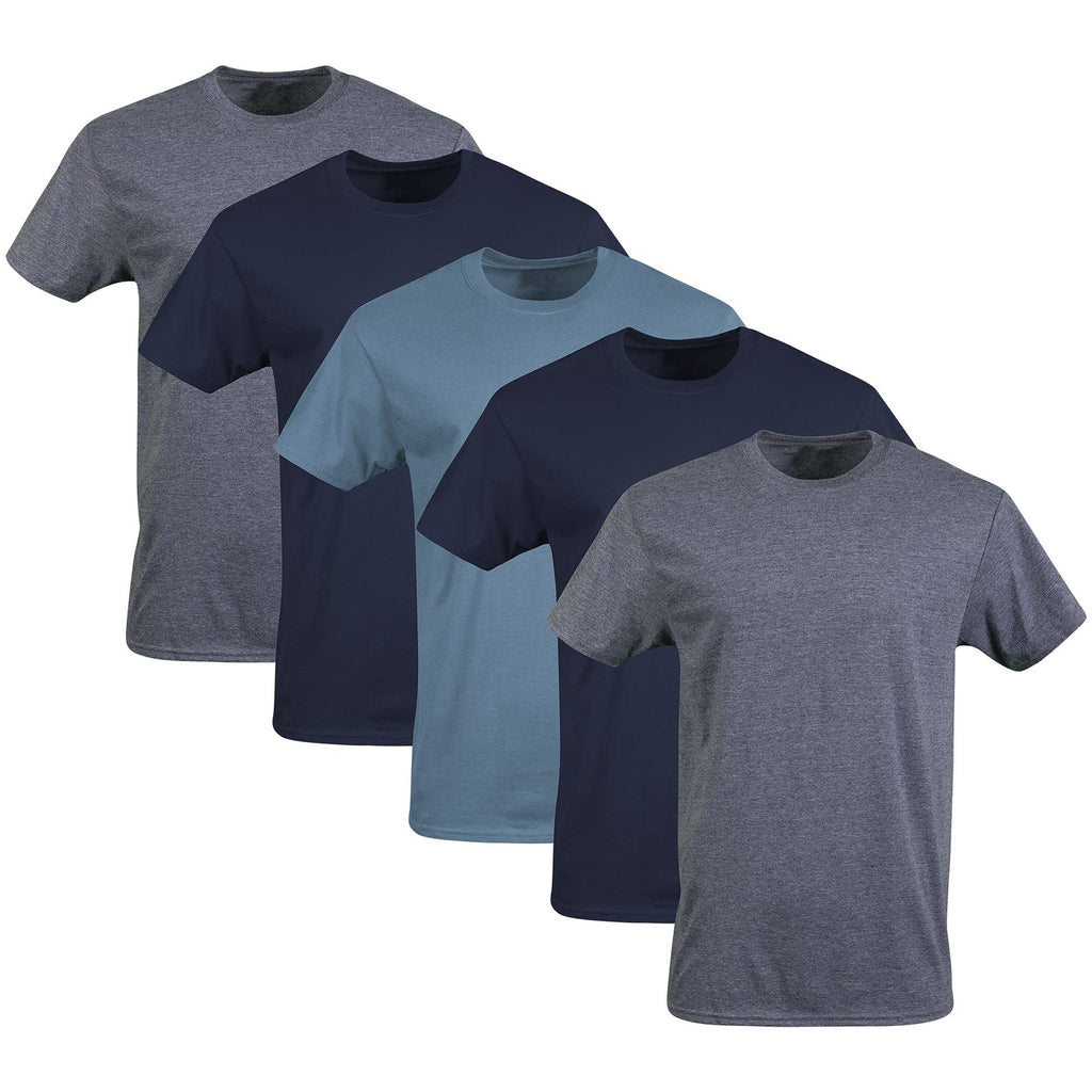 Gildan Men's Crew T-Shirts 5-Pack, Navy/Heather Navy/Indigo Blue, 2X-Large
